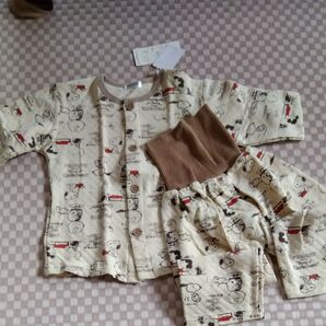 ベビー服 こども服 パジャマ スヌーピー 95 ベージュ キルト 冬用 腹巻付き タグ付き 未使用
