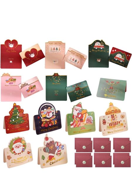 クリスマスカードセット グリーディングカード カード12+封筒12+シール12