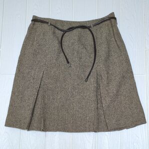 INC☆インターナショナル コンセプト ウール ミニスカート ボックスプリーツ ブラウン ベルト付き Sサイズ相当 秋冬用