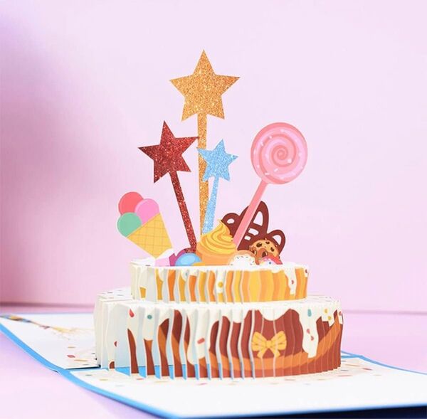 【新品・未使用】スターケーキカード 3D グリーティングカード 封筒付き クリスマス パーティー 誕生日