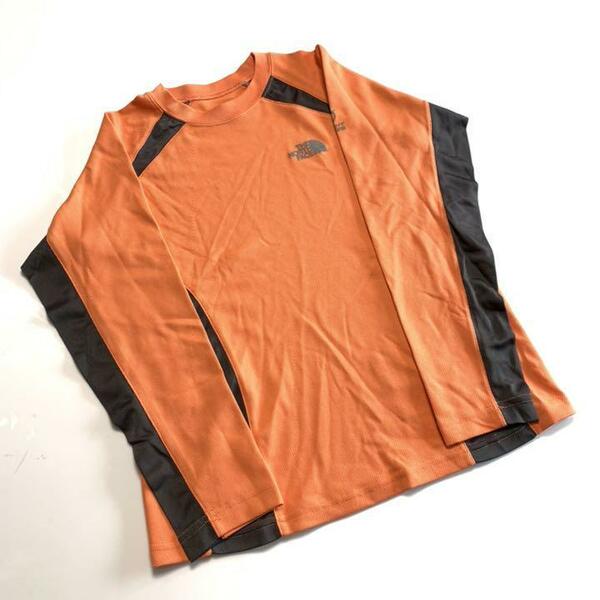 即決 THE NORTH FACE ノースフェイス フライトシリーズ 長袖 メッシュ　Ｔシャツ　オレンジ/濃いグレーＳサイズ