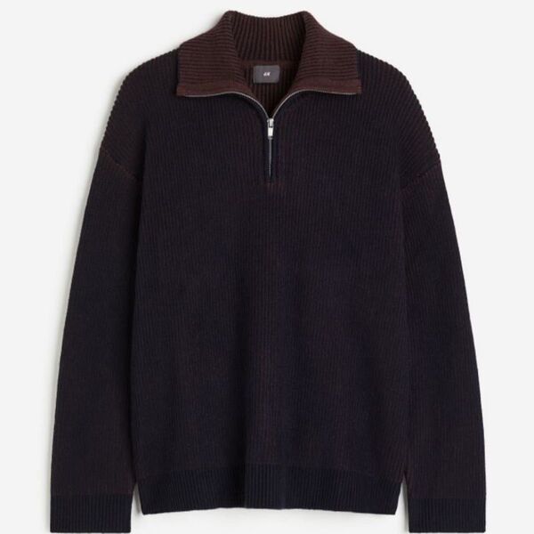ハーフジップ リブニットセーター H&M セーター ハーフジップ