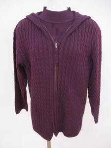 ^310[ free shipping ]Live with ensemble 7 minute sleeve rib knitted long sleeve Zip up Parker M corresponding purple series everyday using cable braided wool . made in Japan 