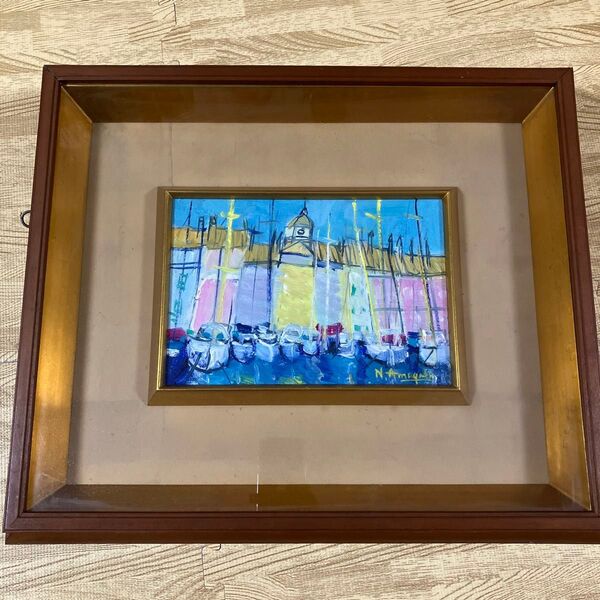 油彩画 天春永次 サン・トロッペ港 京ニ画廊