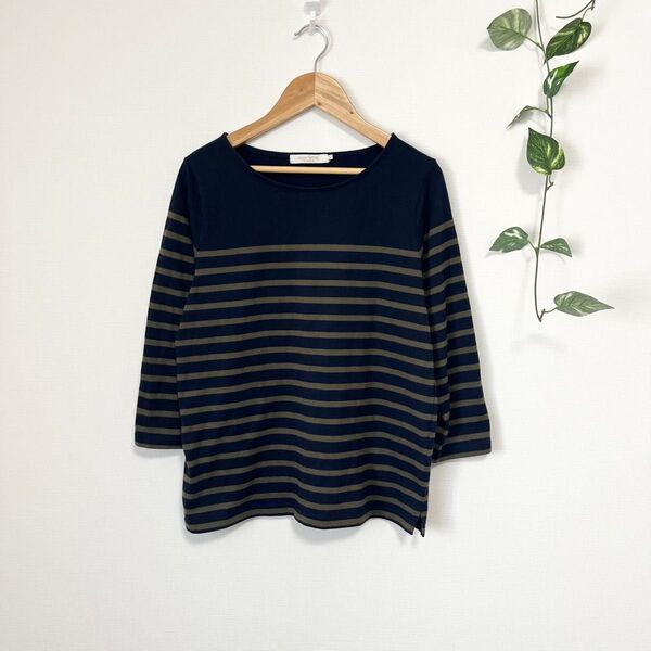 【美品】【ショコラフィネローブ】ボーダーロングTシャツ 7分袖 トップス