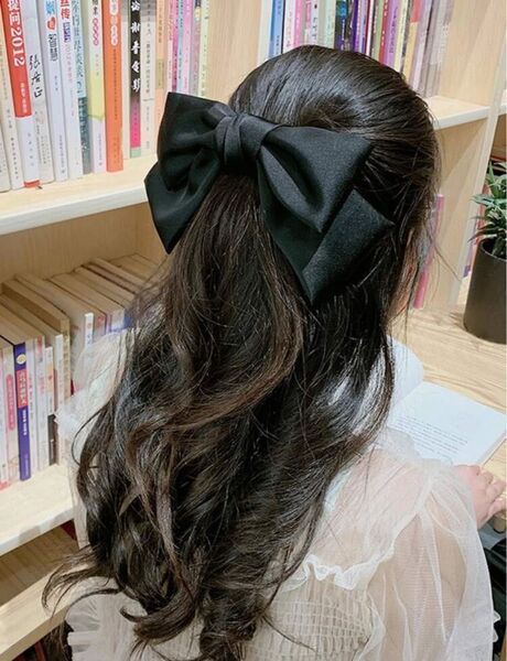 黒 大きなリボン ヘアアクセサリーリボンデコレーション ヘアタイ 可愛い フレンチガーリー