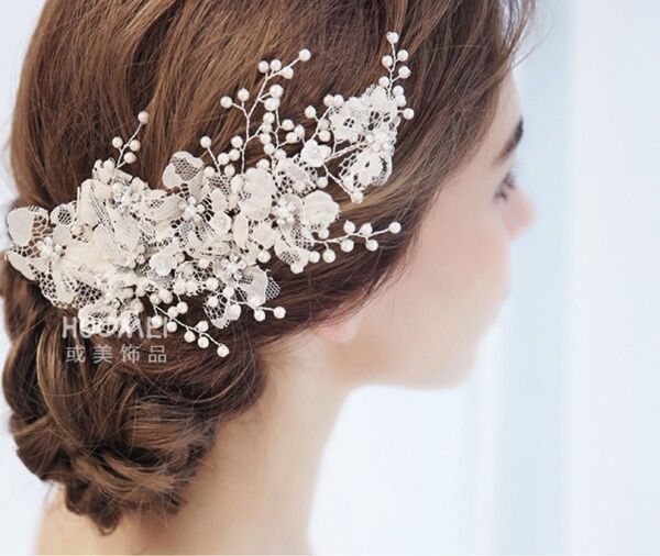 ブライダルアクセサリー ヘアアクセサリー 結婚式 パール 花 髪飾り ヘッドドレス