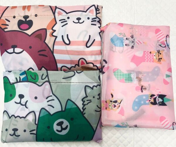 大きめのエコバッグ 折りたたみ 便利 買い物袋 エコバック おしゃれ 可愛い 猫柄3袋 男女兼用 プレゼント