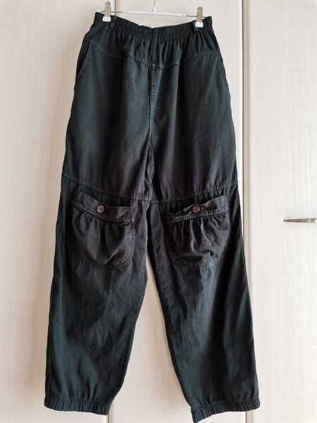 ワークパンツ ・ カーゴパンツ ウエストゴム 黒 レディース フリーサイズ