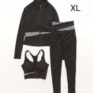 Lace Ladies バイカラー ヨガウェア ジム ピラティス ラッシュガード 3点セット XL