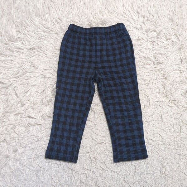 【未使用】ノーブランド ストレッチ パンツ 80cm チェック ウエストゴム 裏起毛 ベビー 子供服