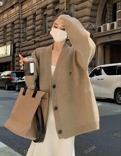 文字刺 ドロップショルダー オーバーサイズカーディガン SHEIN