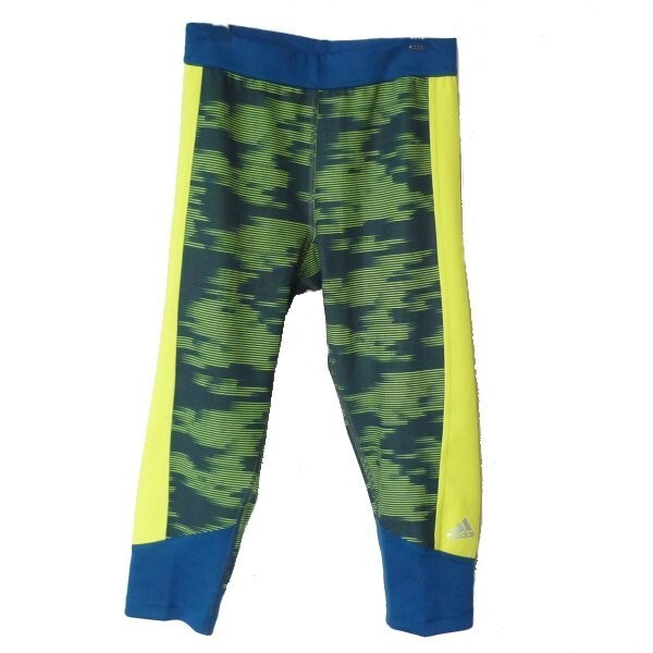 新品未使用◆送料無料◆(レディースM)アディダス adidas 青×黄色テックフィットグラフィックカプリ/スパッツ/タイツ/定価5713円/UPF50+