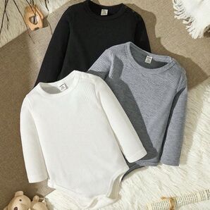 ワッフルニット ボディースーツ 長袖 無地 長袖ロンパース ロンパース 3点セット ワッフル SHEIN カテゴリー変更可