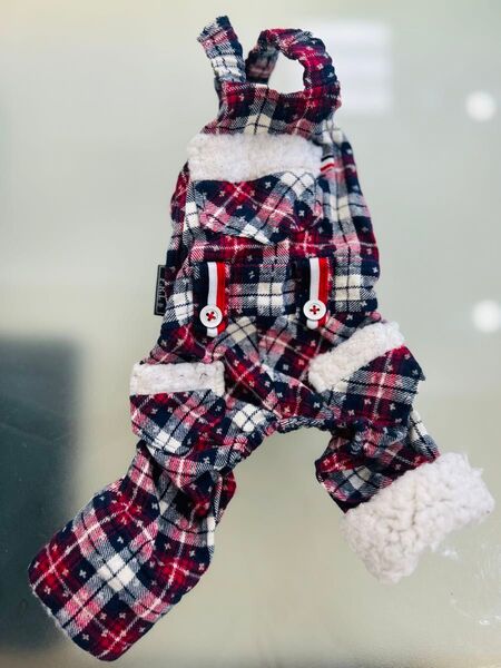 犬服オーバーオール チェック柄クリスマス