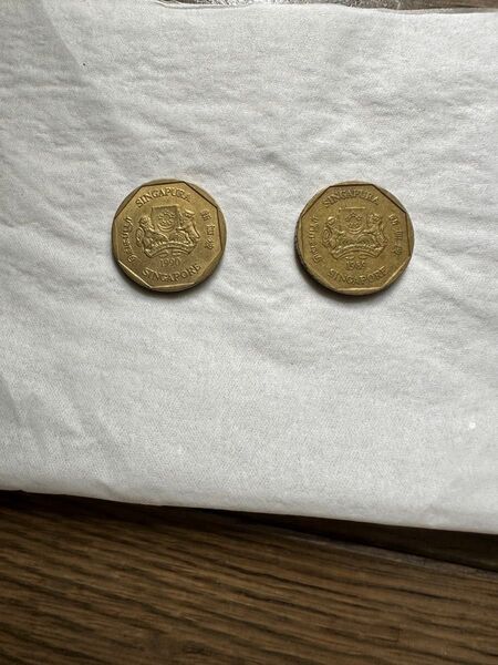 最終値下げ!!シンガポール旧1ドル風水八角形コイン 1989 19902枚セット