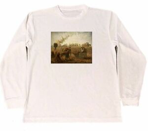 Art hand Auction Jean-Francois Millet Dry T-shirt Masterpiece Painting Summer, Buckwheat Harvest Millet Long Sleeve T-Shirt White, Medium size, Crew neck, letter, logo