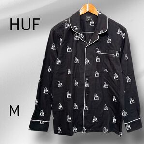 HUF ハフ 長袖 シャツ 総柄 ブラック コットン【M】