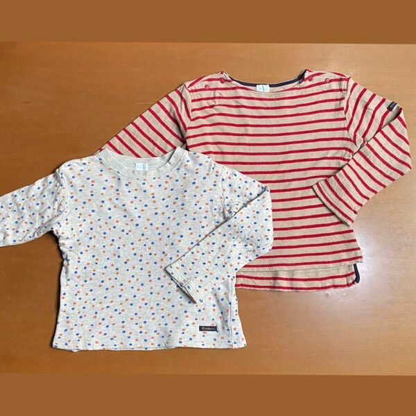 コンビミニ 長袖Tシャツ 110 2点 カットソー ほわほわポケットTシャツ ボーダー ドット