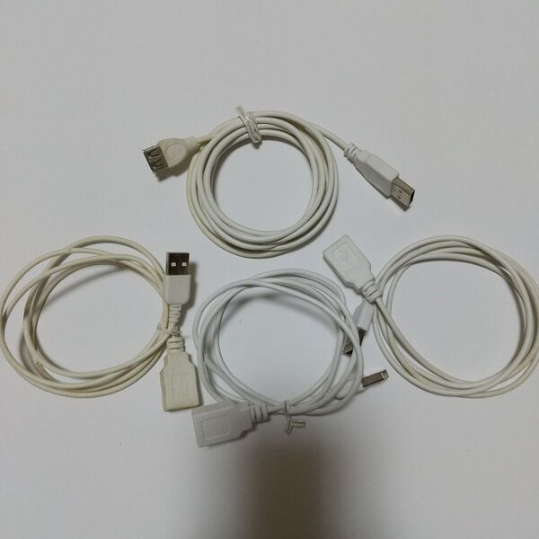 動作確認済み USB 延長ケーブル USB−Aオスメス 1m x 3本 , 2m x 1本 USB2.0対応 ホワイト 白