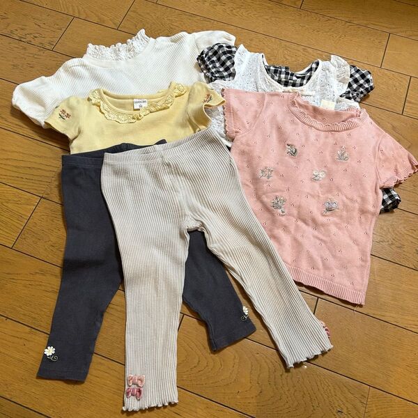 loulou Ami 6枚セット 90 女の子 刺繍 ブラウス リブパンツ