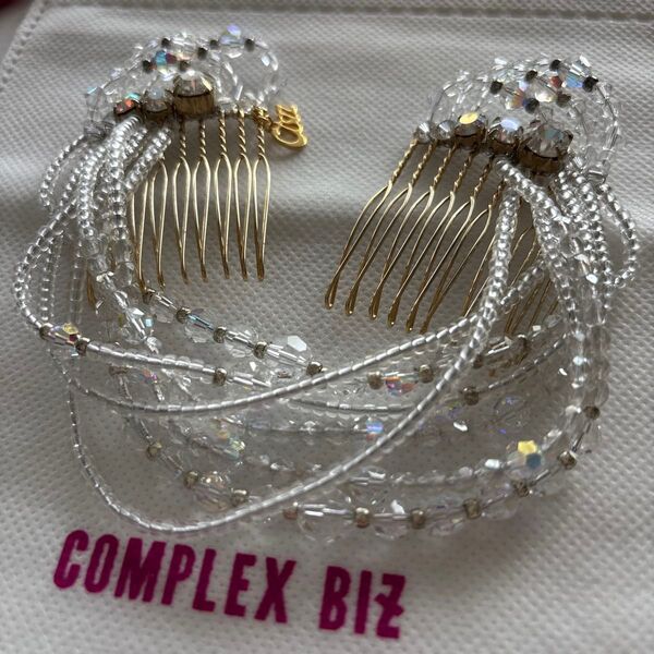 COMPLEX BIZ イージーコーム10足×2スワロフスキークリスタルダブルコームヘアアクセサリークリスマスホワイト