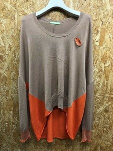 FRAPBOIS Frapbois 1SIZE lady's thin high gauge knitted Drop shoulder long sleeve cotton × rayon light cocoa Brown × orange 