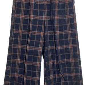 ネイビーと赤のチェック柄 ワイドパンツ M