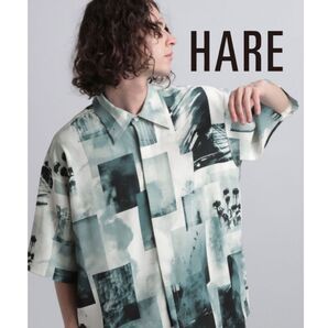 【美品】HARE(ハレ) ブラーフォトコラージュシャツ カジュアル トップス Yシャツ プリント柄 モード 羽織りにも◎