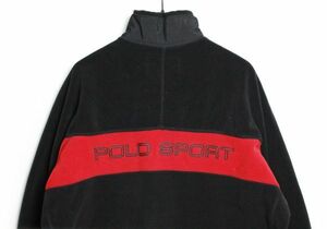 90's ラルフローレン ポロスポーツ ビッグロゴ フルジップフリースジャケット 黒赤 (L) 90年代 POLOSPORT