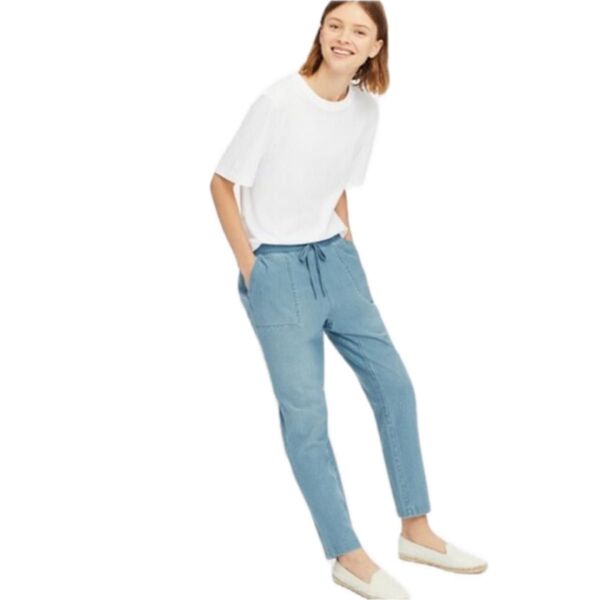 UNIQLO デニムジャージーテーパードパンツ 【S】 レディース 美品 パンツ ジーンズ