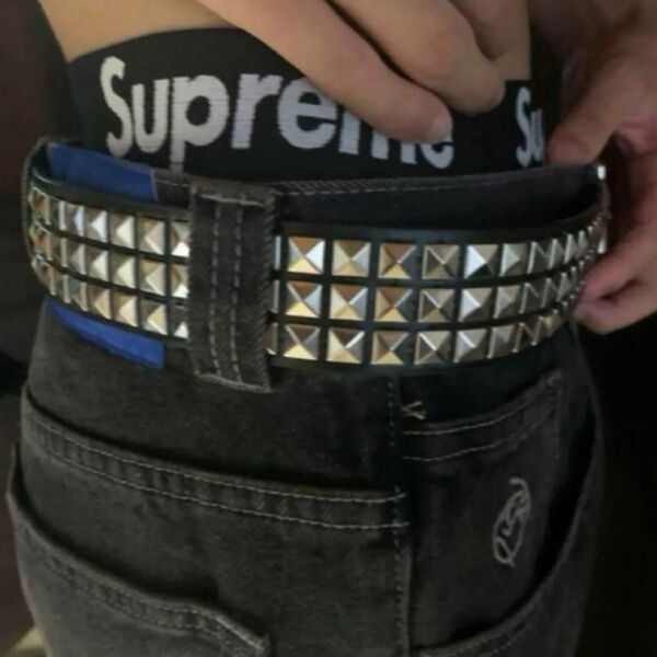 ダブルハトメベルト スタッズ y2k スケーター SK8 グランジ ダブルピン パンク ハトメ studded supreme