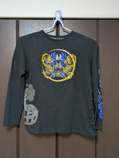 和柄 ロンT 独眼竜 戦武×雅結 流儀圧搾 古着 サイズ表記:特大 刺繍