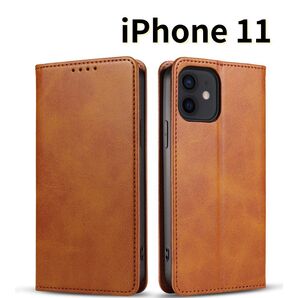iPhone11 レザー風 スマホケース 手帳型 ライト ブラウン 茶色 耐衝撃 マグネット式 カードケース