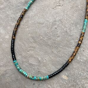 569サントドミンゴ ヒシネックレス カレンシルバー 天然ターコイズ タイガーアイ インディアン ナバホ ズニ