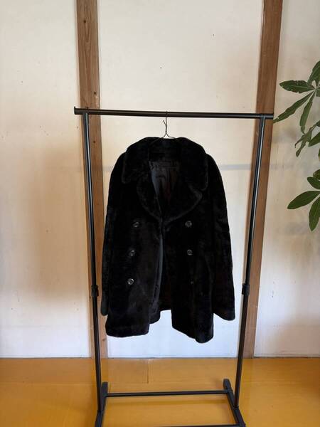 80s 90s vintage JUN MEN ブラック フェイクファーコート 古着