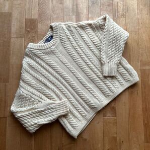 Guernsey WOOLLENS ガンジーウーレンズ クルーネックアランセーターニッサイズ36 ガンジーセーター フィッシャーマンセーター Ecruキナリ
