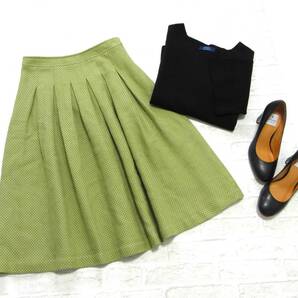 美品 送料込み Jocomomola by Sybilla ホコモモラ グリーン ウール ブレンド ツイード フレア スカート 11号 ( シビラ 暖かい ラク ボトム
