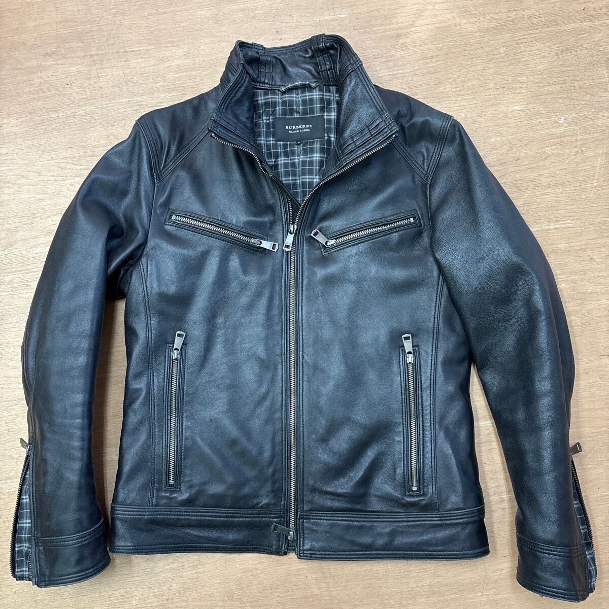 バーバリー ブラックレーベル ネイビー レザー シングルライダース Yahoo!オークション -「burberry black label レザーライダース