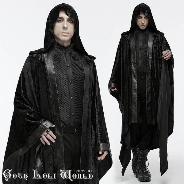 即納 WY-1694DPM-BK-L-XL ゴシックファション ジャガード クローク マント 魔術師 貴族 男爵 スチームパンク ビジュアル系 ヴィジュアル系