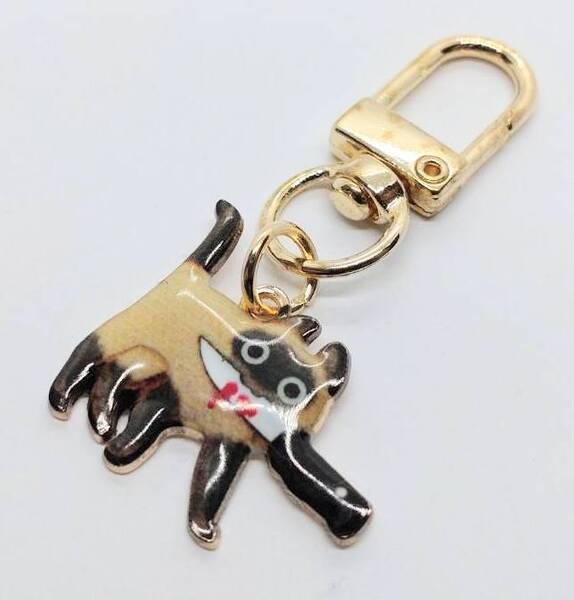 送料無料 猫 ナイフ ネコ ねこ シャム キーリング キーホルダー ホラー アメリカン雑貨 スマアク