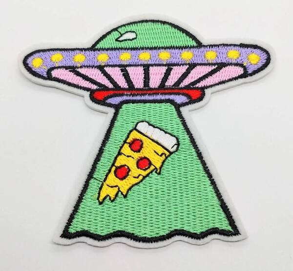 送料無料 UMA UFO ピザ モンスター 未確認 アイロン のりつき 刺繍 ワッペン アップリケ アメリカン雑貨 スマアク
