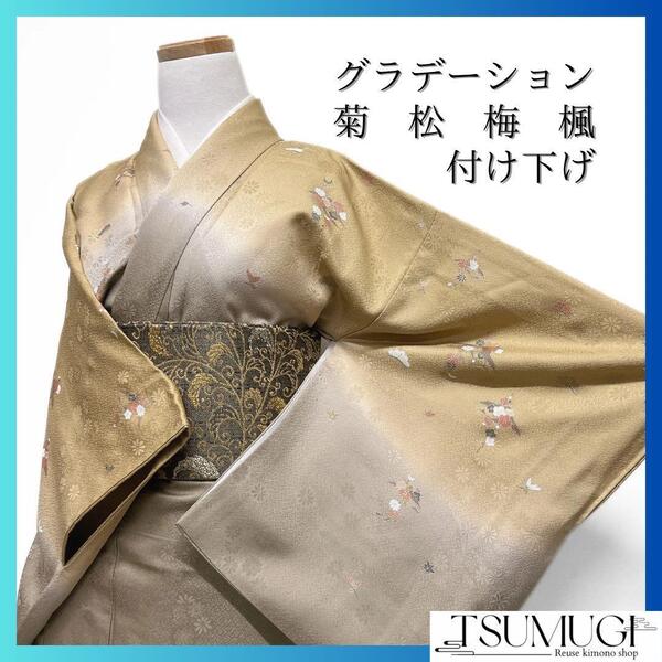 付け下げ 菊 梅 松 楓 グラデーション 着物 105a d