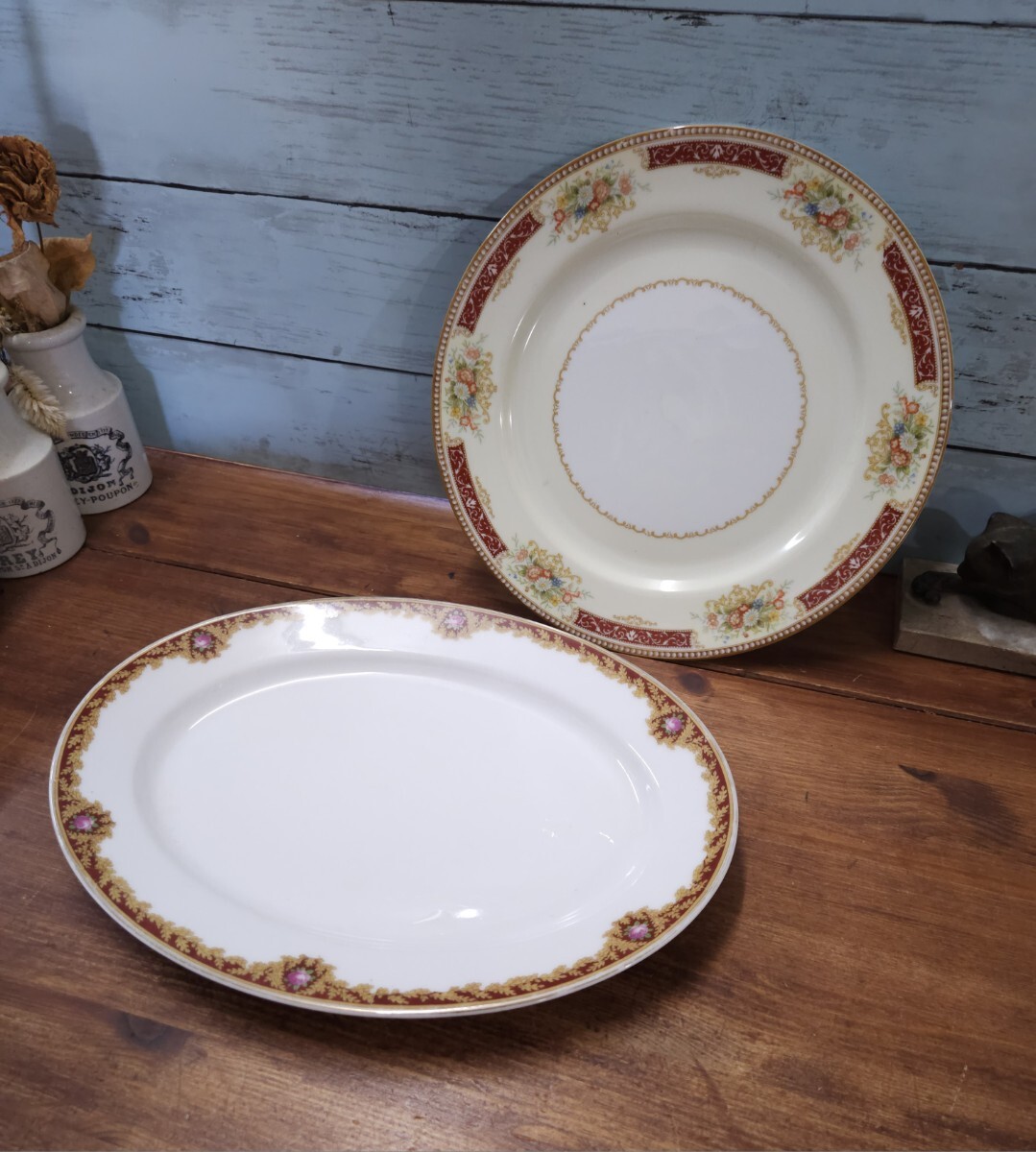 東洋陶器　小倉　現TOTO アンティーク　花柄　金彩　戦前　パスタ皿6枚セット 東洋陶器 小倉 現TOTO アンティーク 花柄 金彩 戦前 パスタ皿6枚