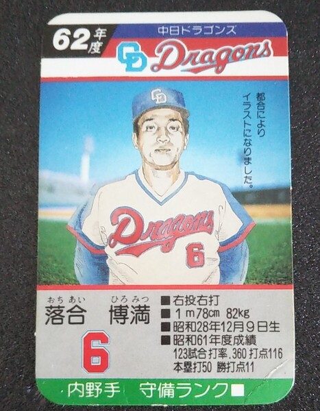 プロ野球カードゲーム 落合博満 世紀のトレード 昭和62年 中日ドラゴンズ タカラ 移籍 三冠王 信子 レア レトロ 1987 【イラスト仕様】