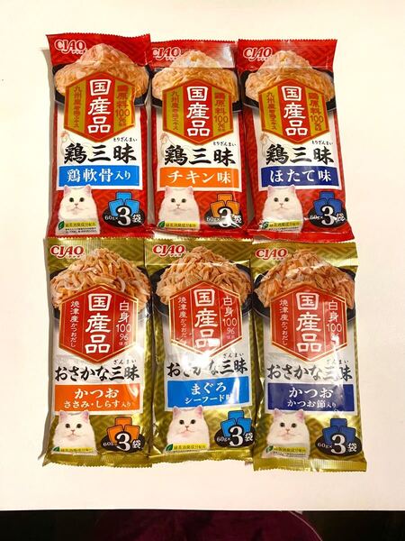 チャオ (CIAO)いなば おさかな三昧&鶏三昧 かつおささみ しらす チキン かつお シーフード 60g×3袋 6パックセット