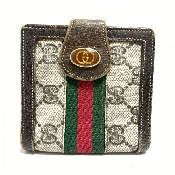 希少 90s OLD GUCCI オールド グッチ 三つ折り財布 GG レザー レディース