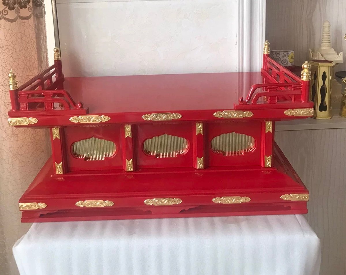 仏教美術 木造須弥壇 本金鍍金金具 高級仏壇の須弥壇 朱塗り 仏教美術 木造須弥壇 本金鍍金金具 高級仏壇の須弥壇 朱塗り