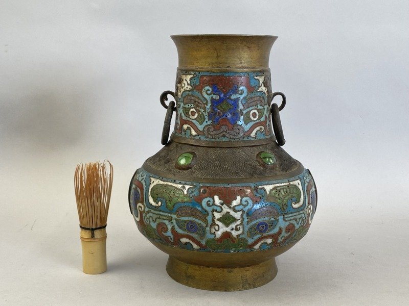 銅七宝 七宝焼 中國美術 骨董品 景泰蓝 花瓶 壺 龍鳳花瓶一対