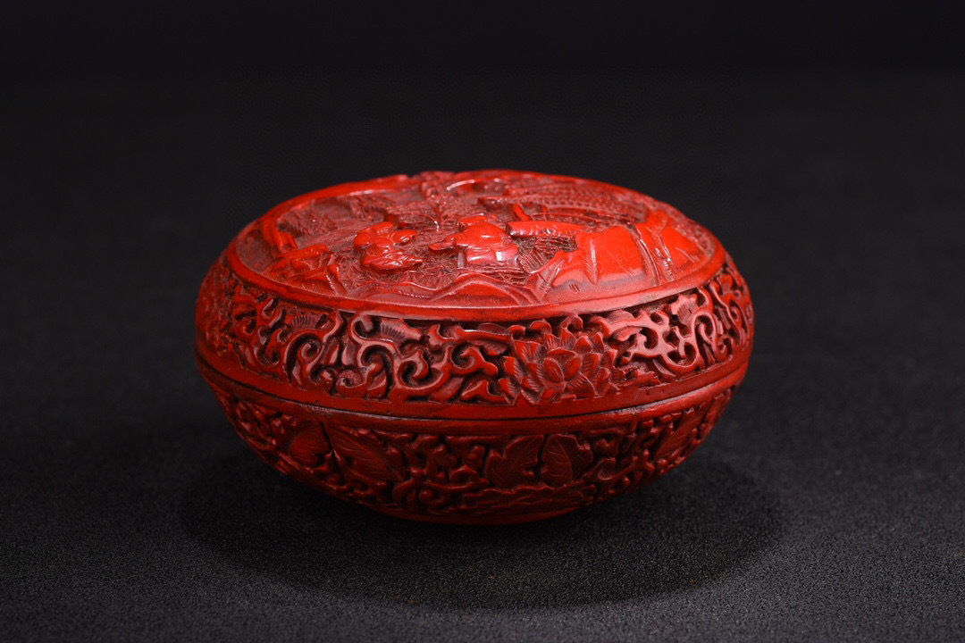 『館蔵珍品 漆器漆彫 剔紅 人物故事紋 墨盒』置物 賞物 貴重物品 収蔵品 中国古美術